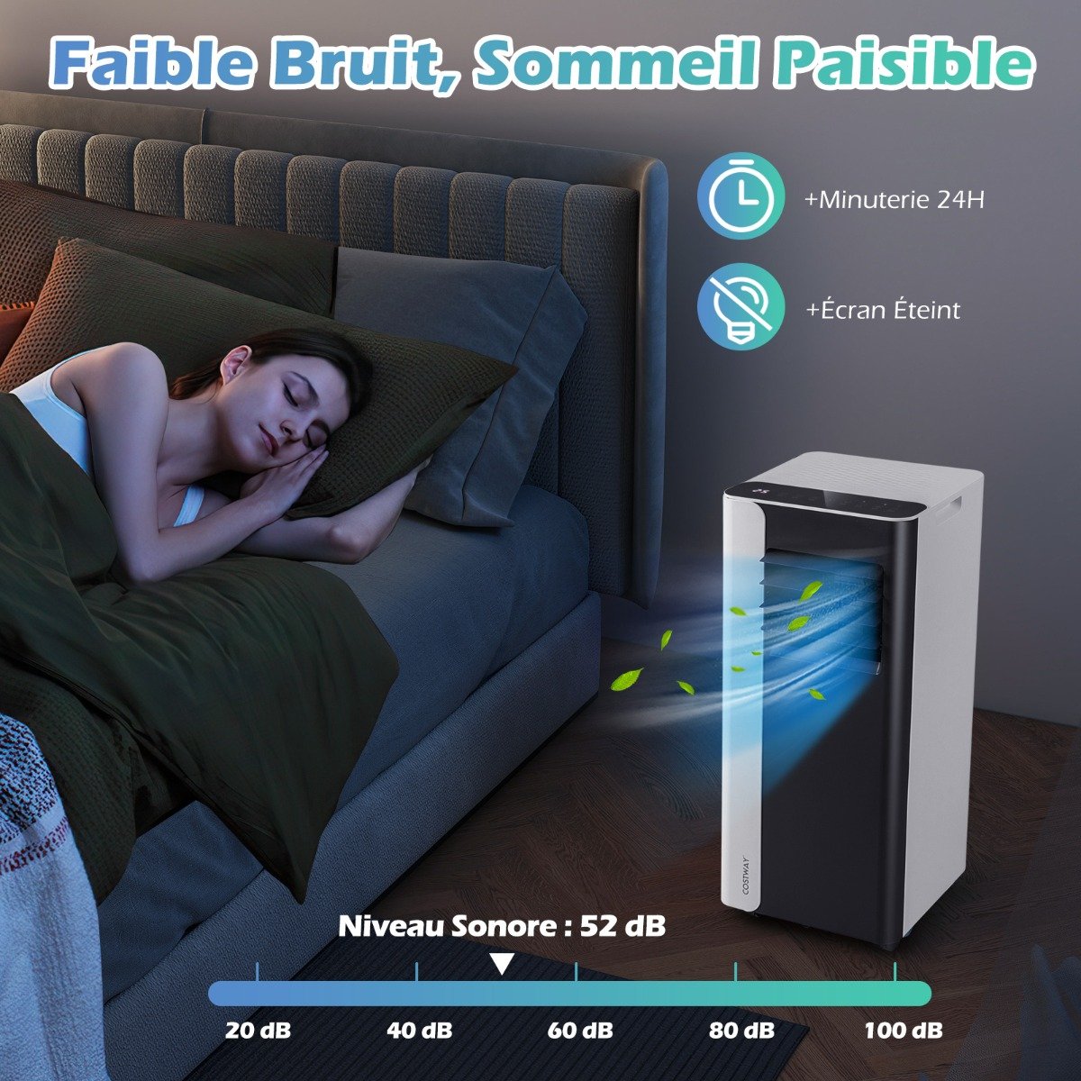 Aire Acondicionado Portátil 7000 BTU Refrigeración 3 en 1 con Ventilador y Deshumidificador para Habitaciones hasta 28㎡ Silencioso Negro – Image 6