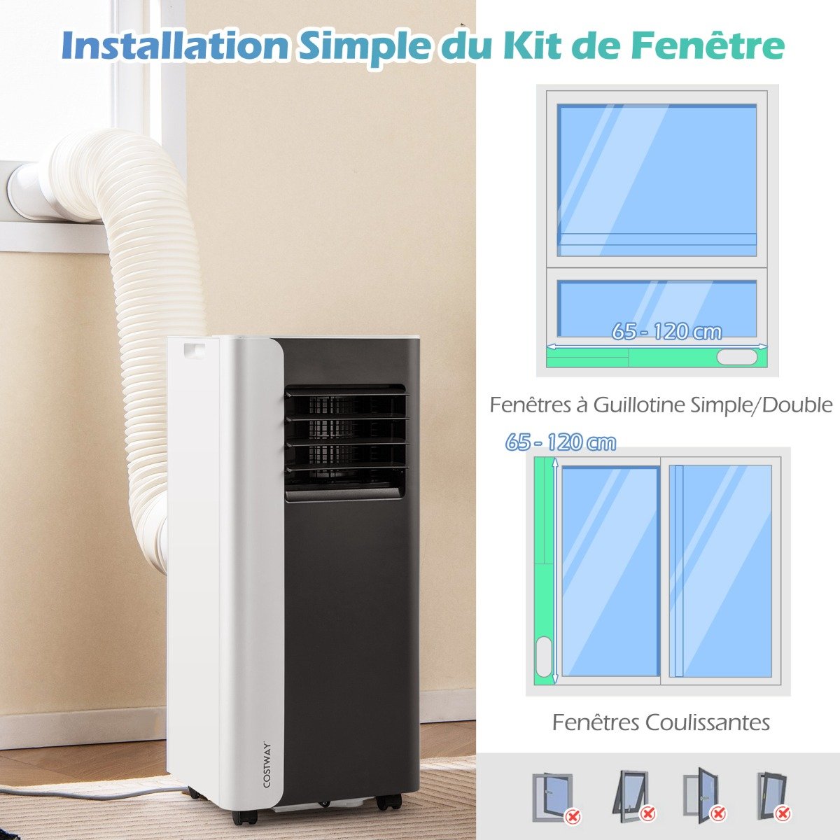 Aire Acondicionado Portátil 7000 BTU Refrigeración 3 en 1 con Ventilador y Deshumidificador para Habitaciones hasta 28㎡ Silencioso Negro – Image 7