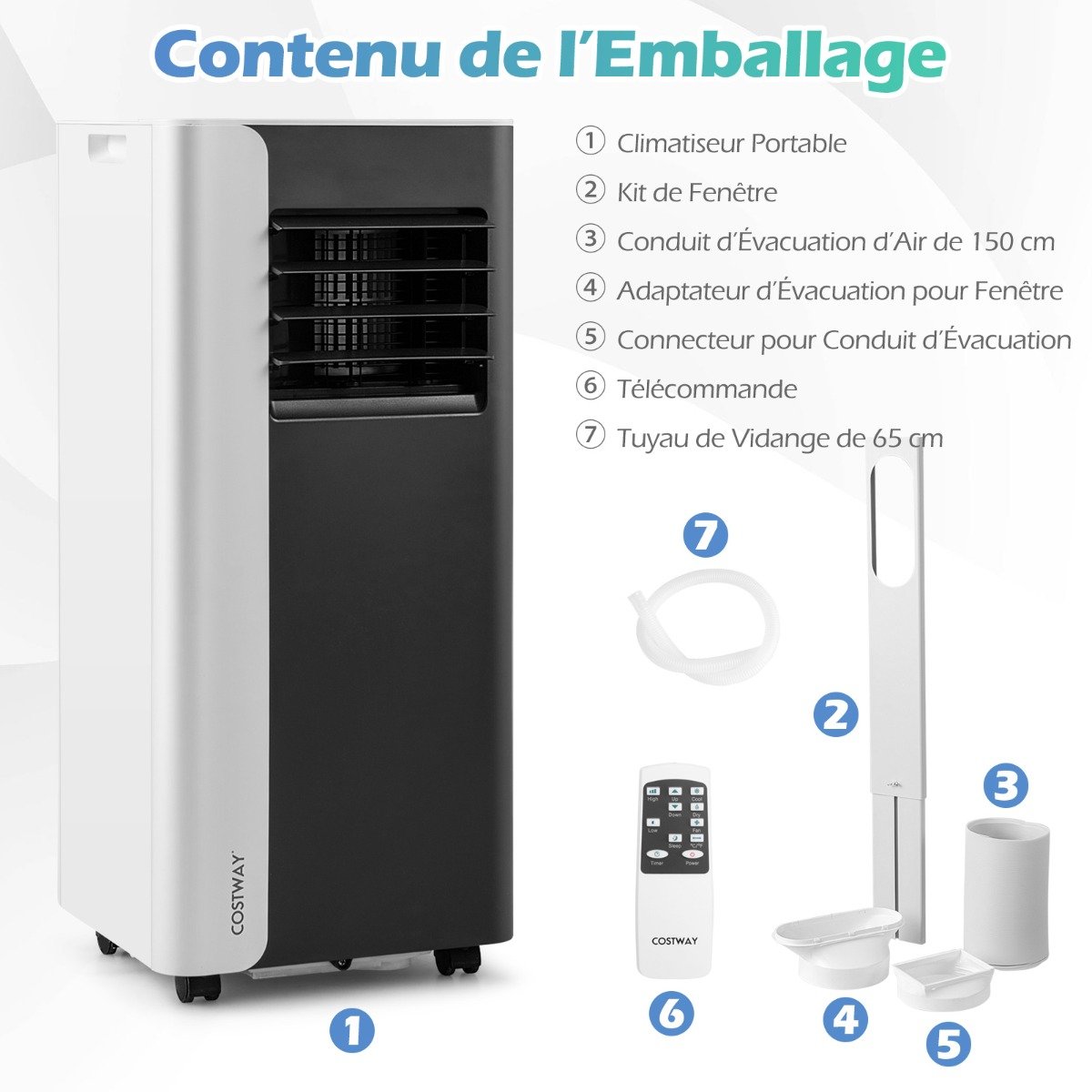 Aire Acondicionado Portátil 7000 BTU Refrigeración 3 en 1 con Ventilador y Deshumidificador para Habitaciones hasta 28㎡ Silencioso Negro – Image 8
