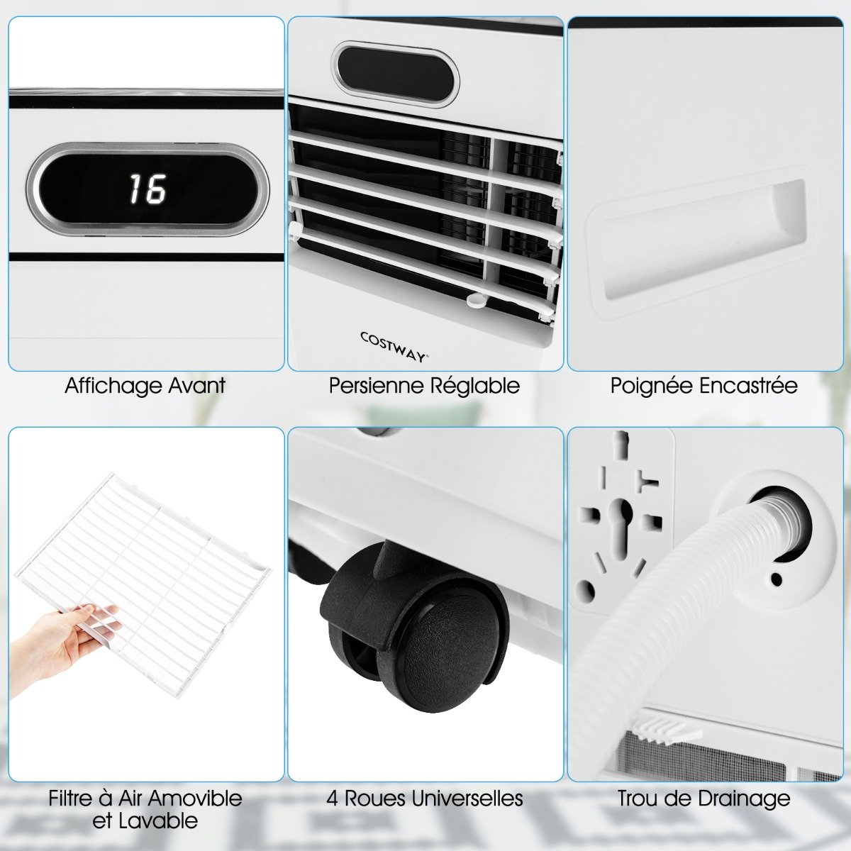 Aire Acondicionado Portátil con Mando a Distancia Climatización 4 en 1 con Refrigeración Deshumidificación Ventilador y Modo en Espera 2,6 kW refresca hasta 30㎡ – Image 8