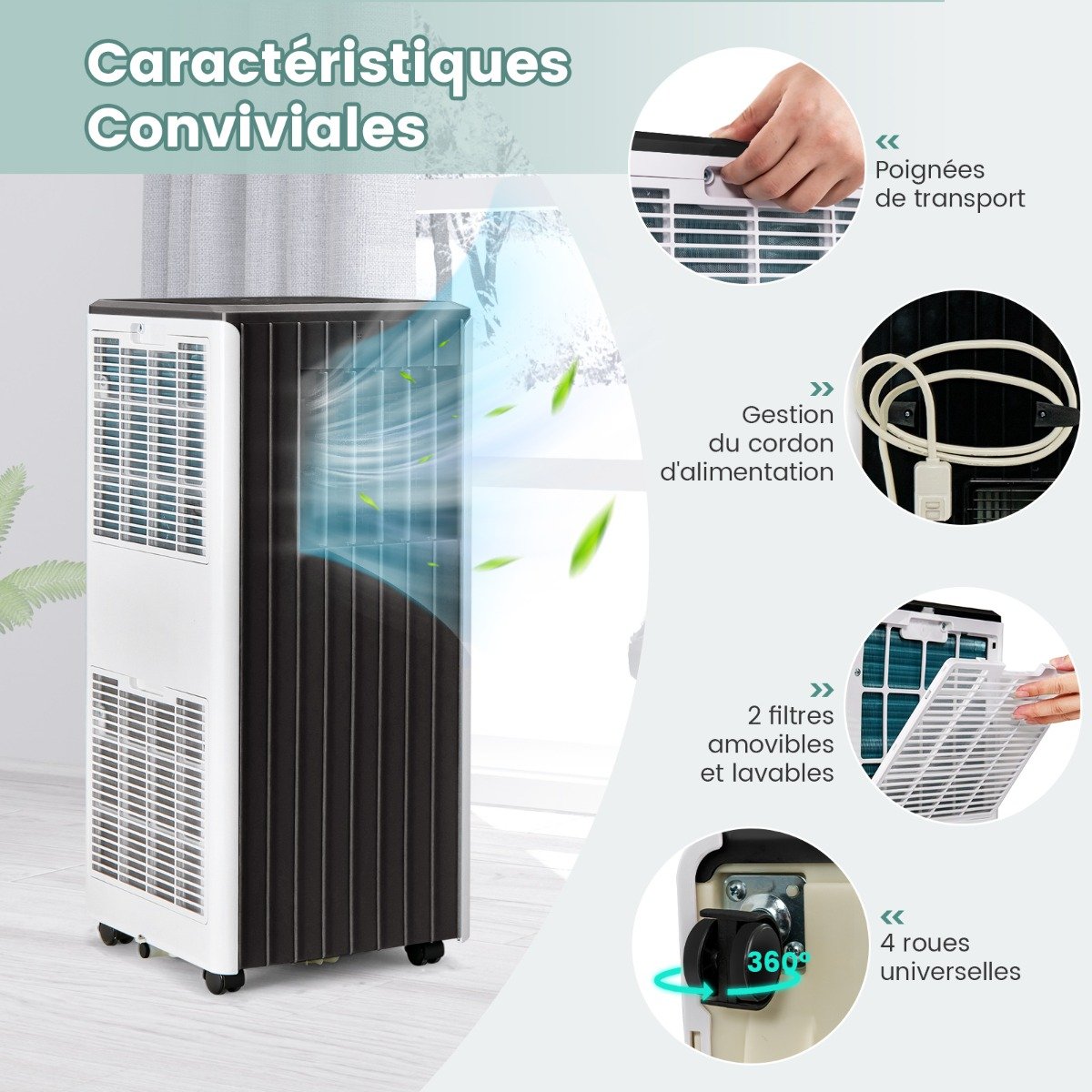 Aire Acondicionado Portátil 4 en 1 con Refrigeración Ventilador Deshumidificador y Modo en Espera Mando a Distancia Aplicación Inteligente Temporizador 24h – Image 4