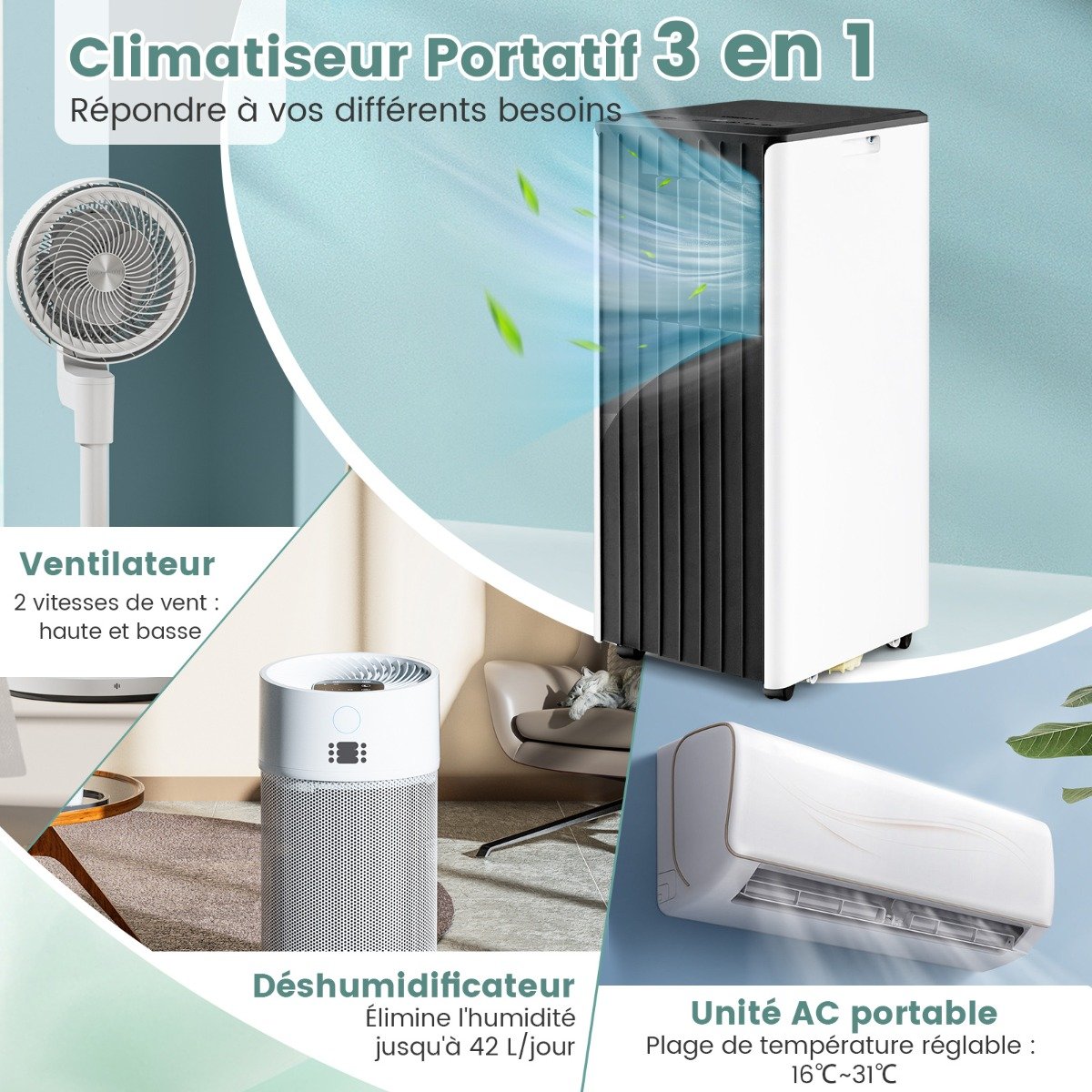 Aire Acondicionado Portátil 4 en 1 con Refrigeración Ventilador Deshumidificador y Modo en Espera Mando a Distancia Aplicación Inteligente Temporizador 24h – Image 7
