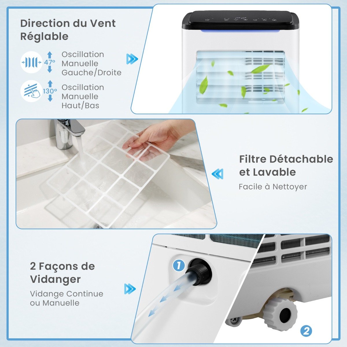 Aire Acondicionado Portátil 9000BTU Unidad 4 en 1 con Refrigeración Ventilador Calefacción y Deshumidificador Compatible con Wi-Fi Blanco – Image 3