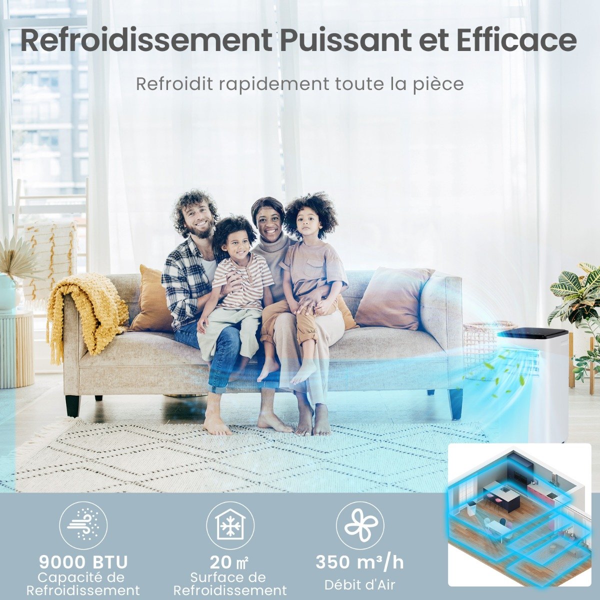 Aire Acondicionado Portátil 9000BTU Unidad 4 en 1 con Refrigeración Ventilador Calefacción y Deshumidificador Compatible con Wi-Fi Blanco – Image 5