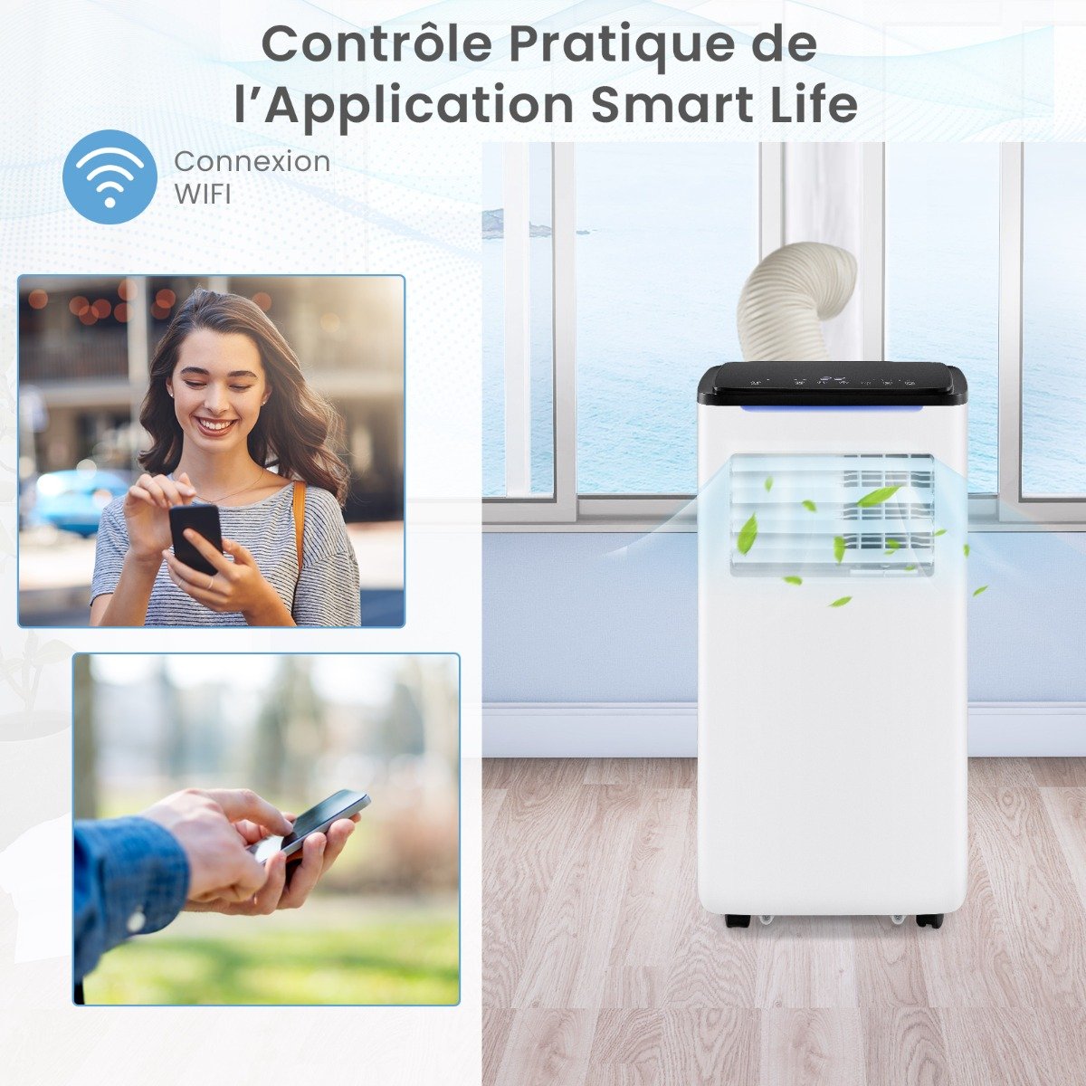 Aire Acondicionado Portátil 9000BTU Unidad 4 en 1 con Refrigeración Ventilador Calefacción y Deshumidificador Compatible con Wi-Fi Blanco – Image 6