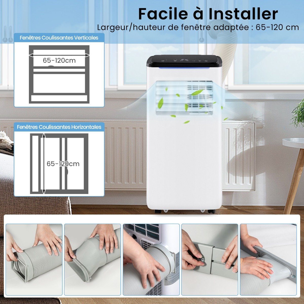 Aire Acondicionado Portátil 9000BTU Unidad 4 en 1 con Refrigeración Ventilador Calefacción y Deshumidificador Compatible con Wi-Fi Blanco – Image 9
