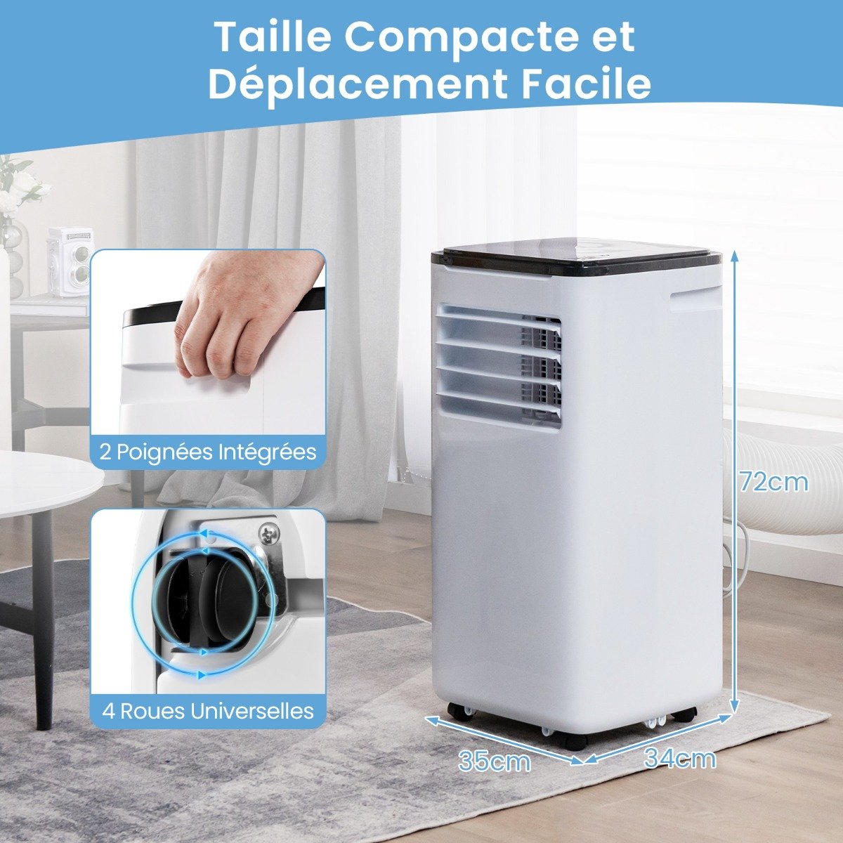 Aire Acondicionado Portátil 9000BTU Unidad 4 en 1 con Refrigeración Ventilador Calefacción y Deshumidificador Compatible con Wi-Fi Blanco – Image 11