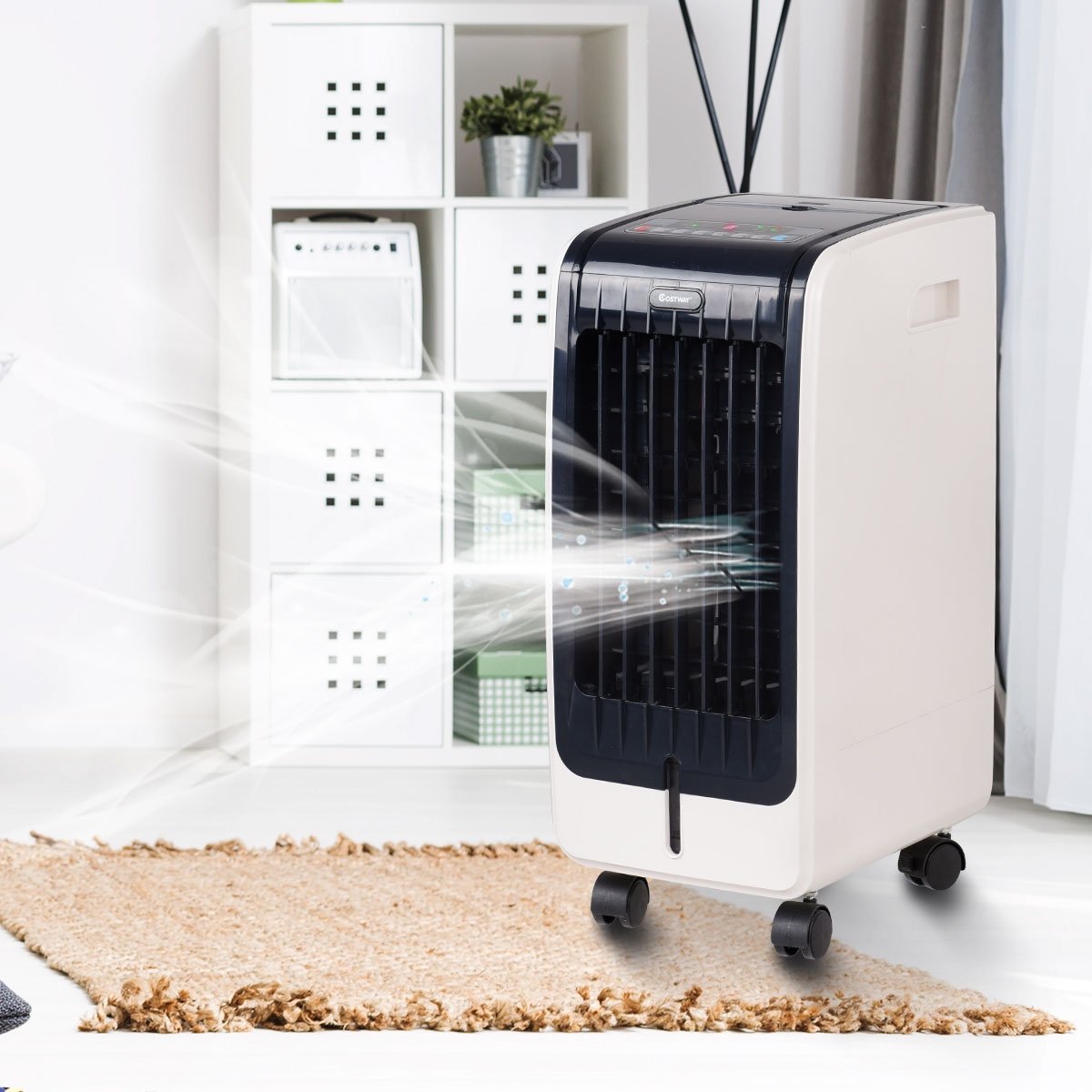 Enfriador de Aire 75W Portátil con Mando a Distancia Pantalla LCD 3 Velocidades Temporizador 8h Depósito de Agua 6L 32x25x57cm – Image 3