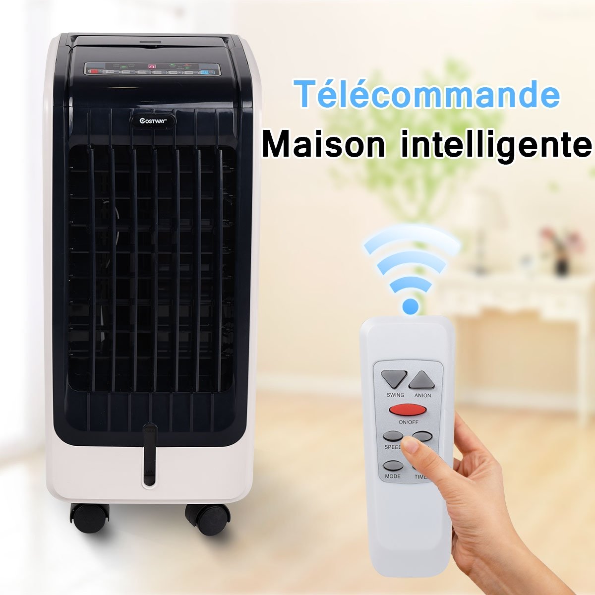 Enfriador de Aire 75W Portátil con Mando a Distancia Pantalla LCD 3 Velocidades Temporizador 8h Depósito de Agua 6L 32x25x57cm – Image 10