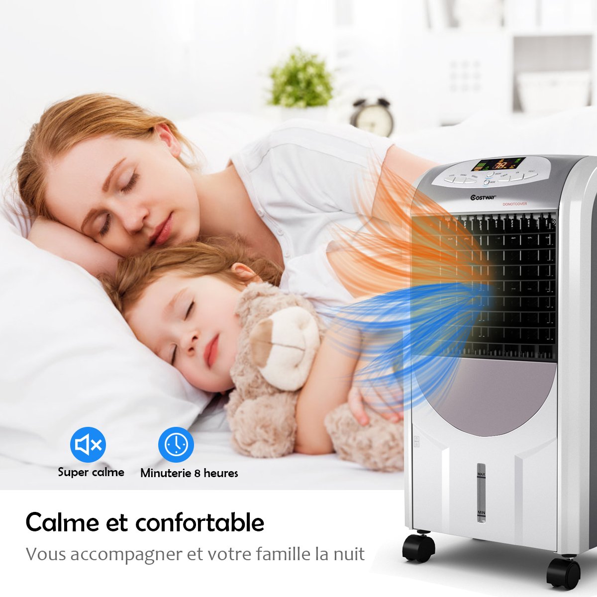 Enfriador de Aire con Calefacción con Mando a Distancia 3 Velocidades Variables Temporizador 8H Depósito de Agua 7L y 2 Acumuladores de Hielo Gris – Image 6