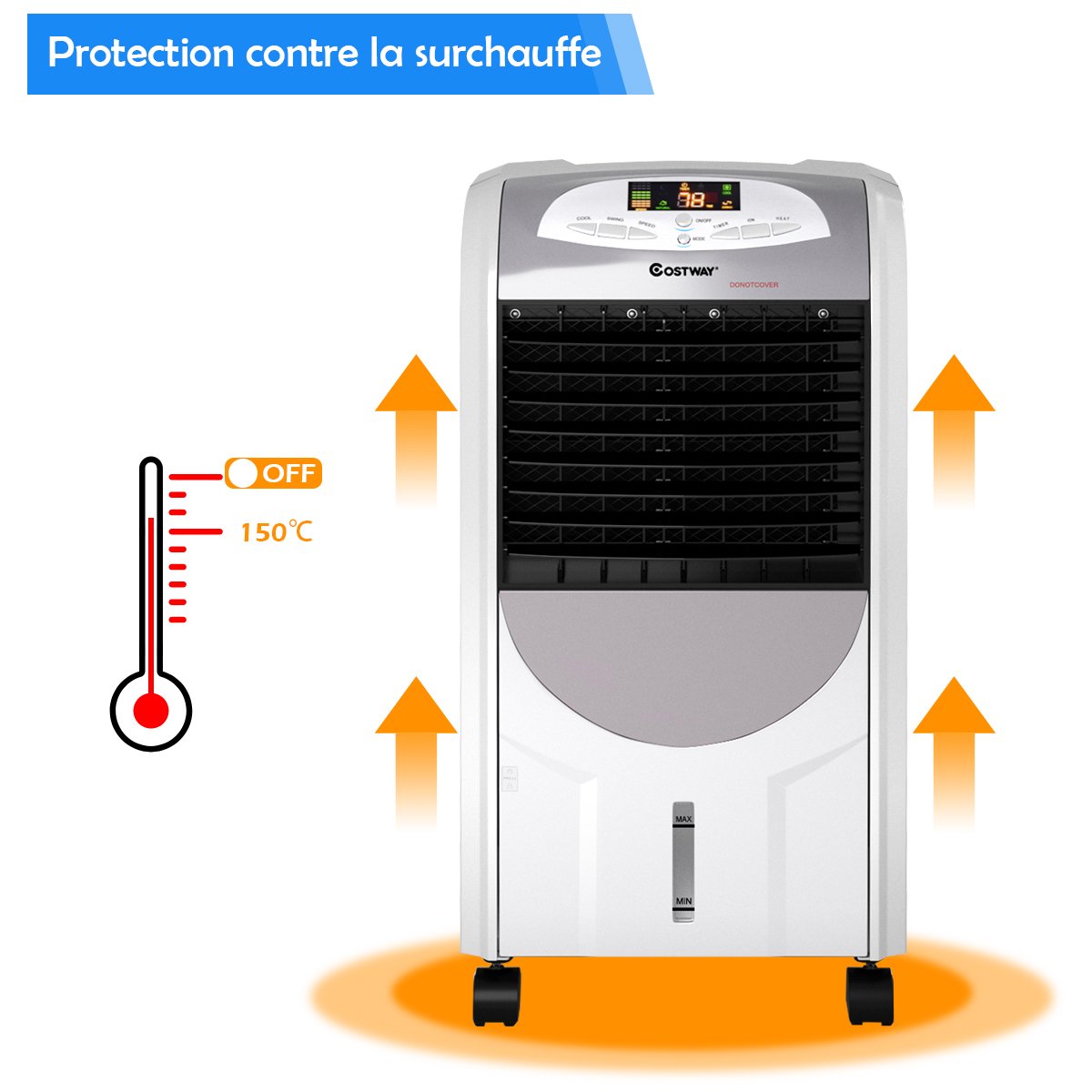 Enfriador de Aire con Calefacción con Mando a Distancia 3 Velocidades Variables Temporizador 8H Depósito de Agua 7L y 2 Acumuladores de Hielo Gris – Image 5