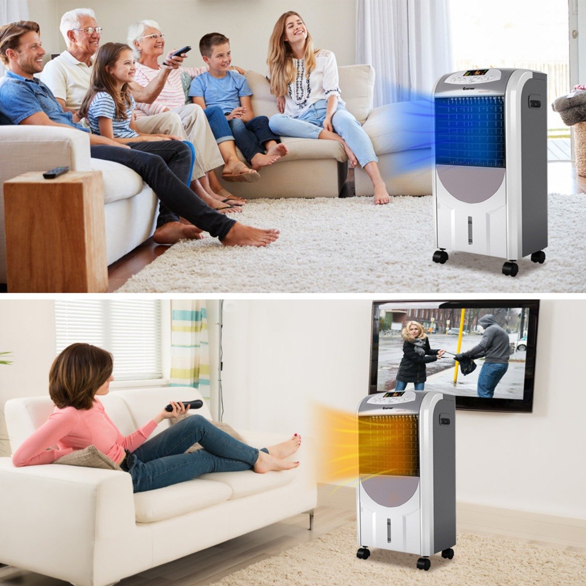Enfriador de Aire con Calefacción con Mando a Distancia 3 Velocidades Variables Temporizador 8H Depósito de Agua 7L y 2 Acumuladores de Hielo Gris – Image 2