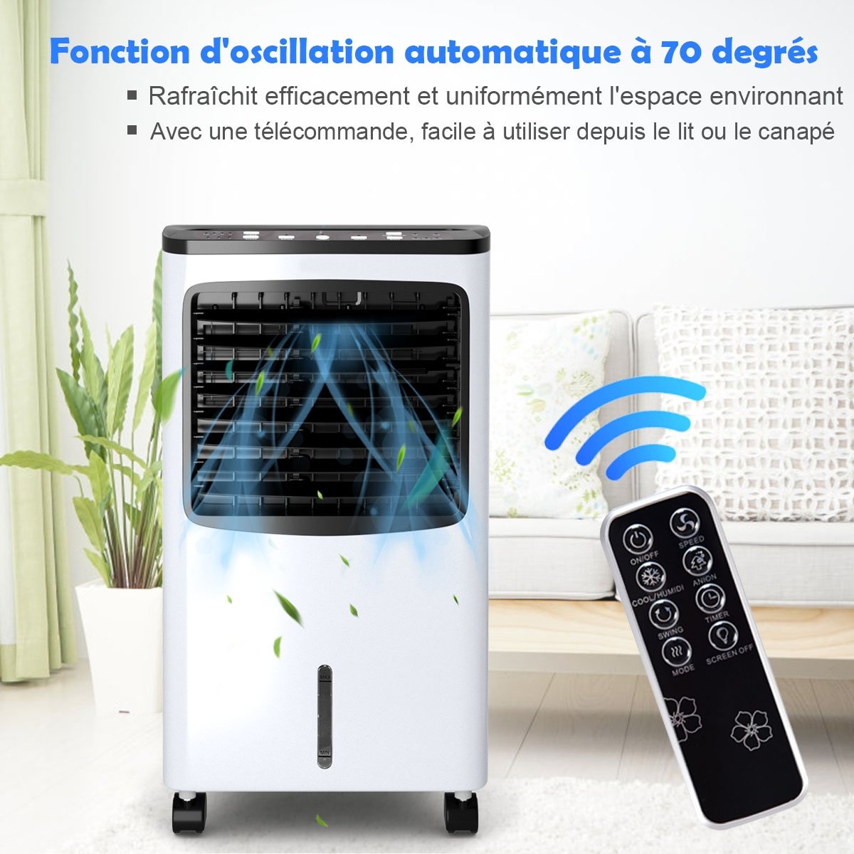 Aire Acondicionado Portátil 75W 4 en 1 con Mando a Distancia Temporizador 7,5H Depósito de Agua 8L 38x28,5x74cm Negro + Blanco – Image 7