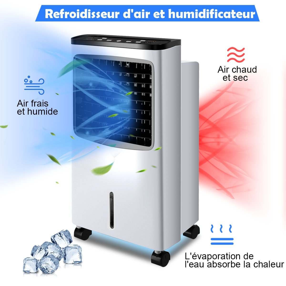 Aire Acondicionado Portátil 75W 4 en 1 con Mando a Distancia Temporizador 7,5H Depósito de Agua 8L 38x28,5x74cm Negro + Blanco – Image 9