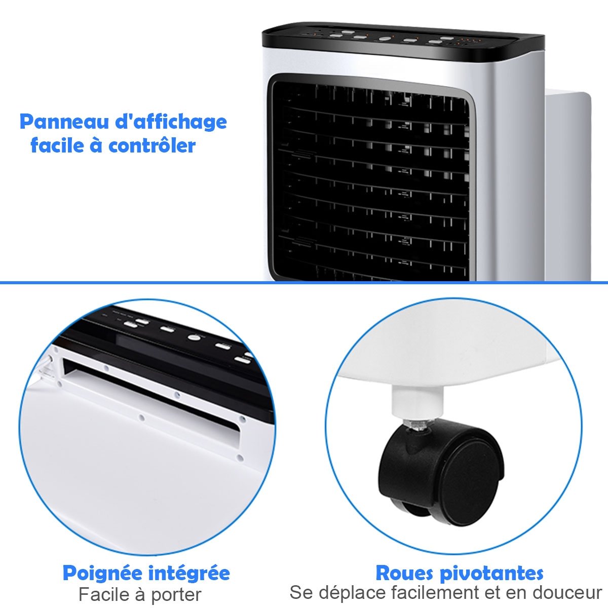 Aire Acondicionado Portátil 75W 4 en 1 con Mando a Distancia Temporizador 7,5H Depósito de Agua 8L 38x28,5x74cm Negro + Blanco – Image 5