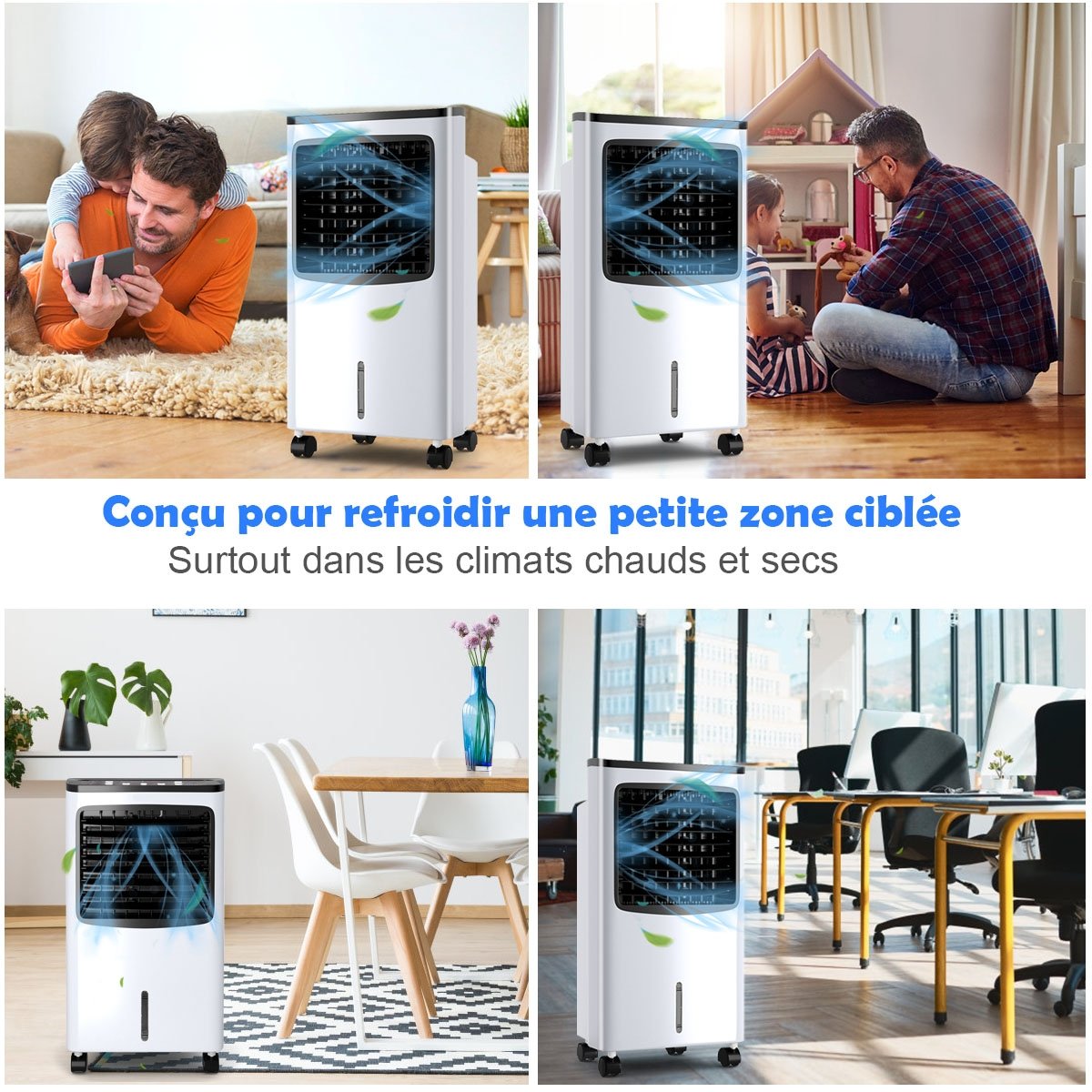 Aire Acondicionado Portátil 75W 4 en 1 con Mando a Distancia Temporizador 7,5H Depósito de Agua 8L 38x28,5x74cm Negro + Blanco – Image 10