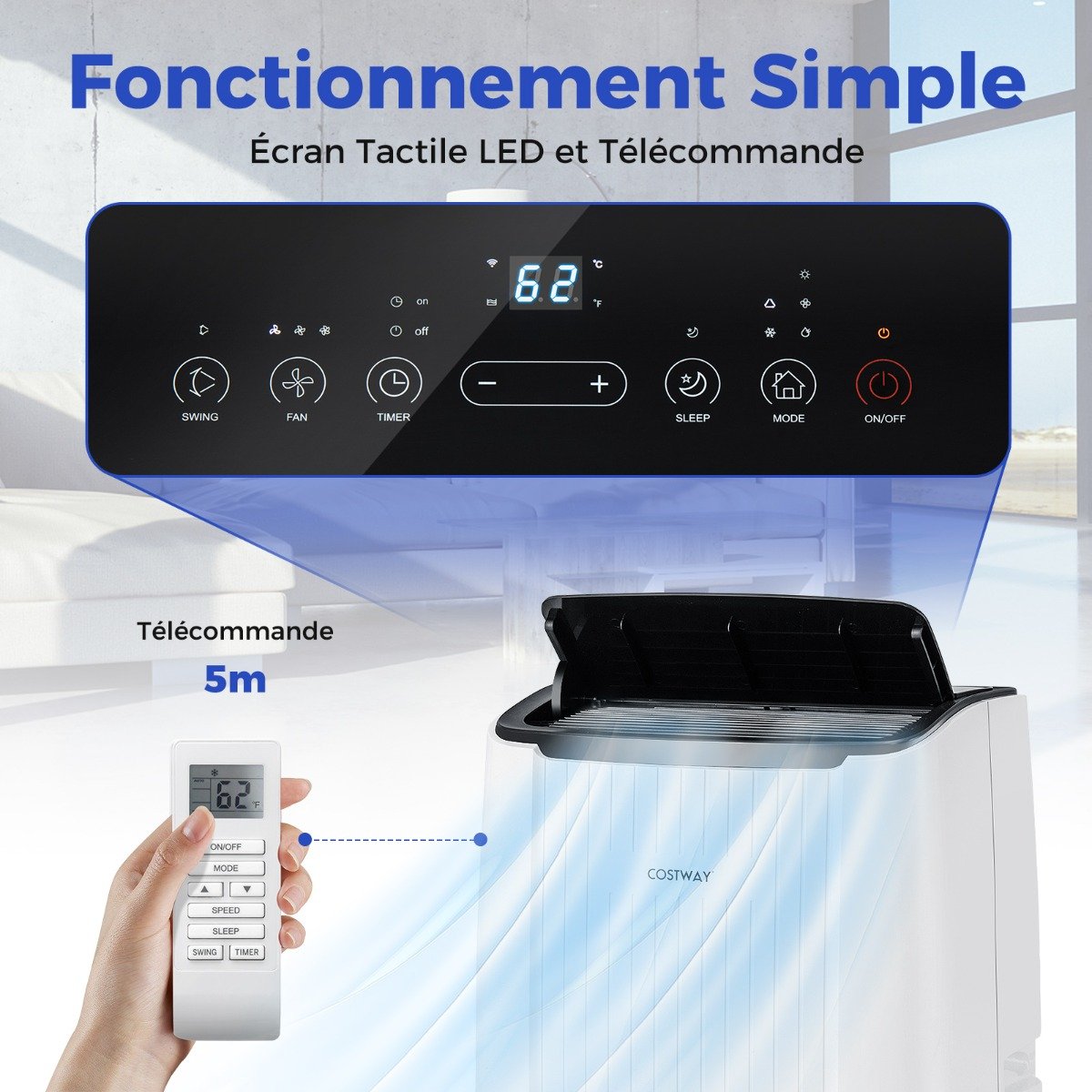 Aire Acondicionado Portátil 14000 BTU 4 en 1 Refrigeración Calefacción Ventilador Deshumidificador Temporizador 24H hasta 65m² – Image 9