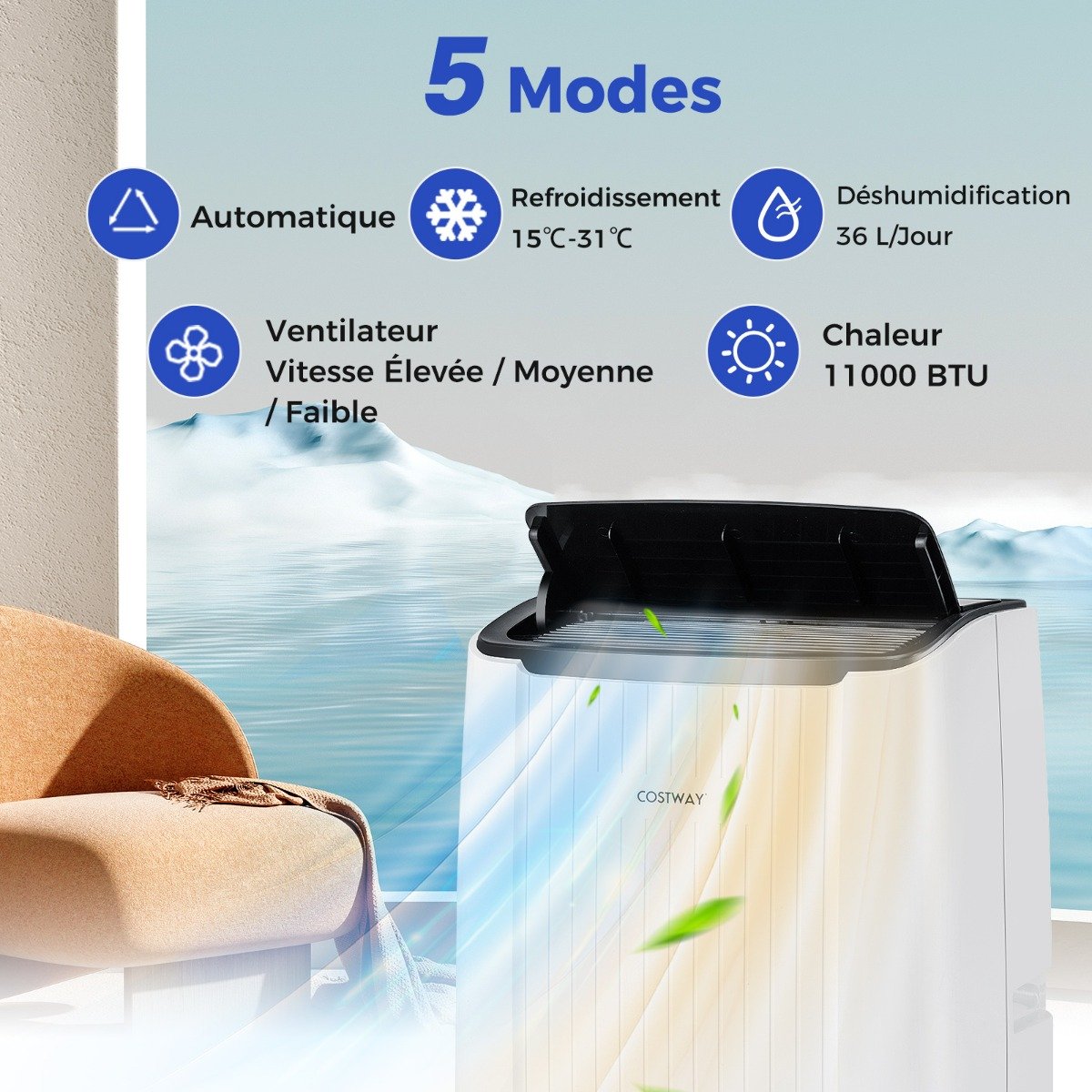 Aire Acondicionado Portátil 14000 BTU 4 en 1 Refrigeración Calefacción Ventilador Deshumidificador Temporizador 24H hasta 65m² – Image 7