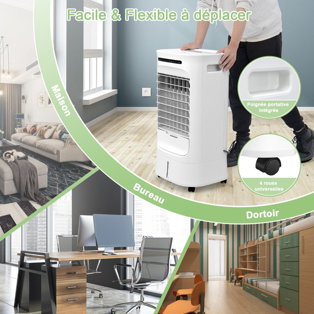 Aire Acondicionado Portátil 3 en 1 con Mando a Distancia Temporizador 15h Depósito 10 L Oscilación y Modos/Velocidades Variables – Image 9