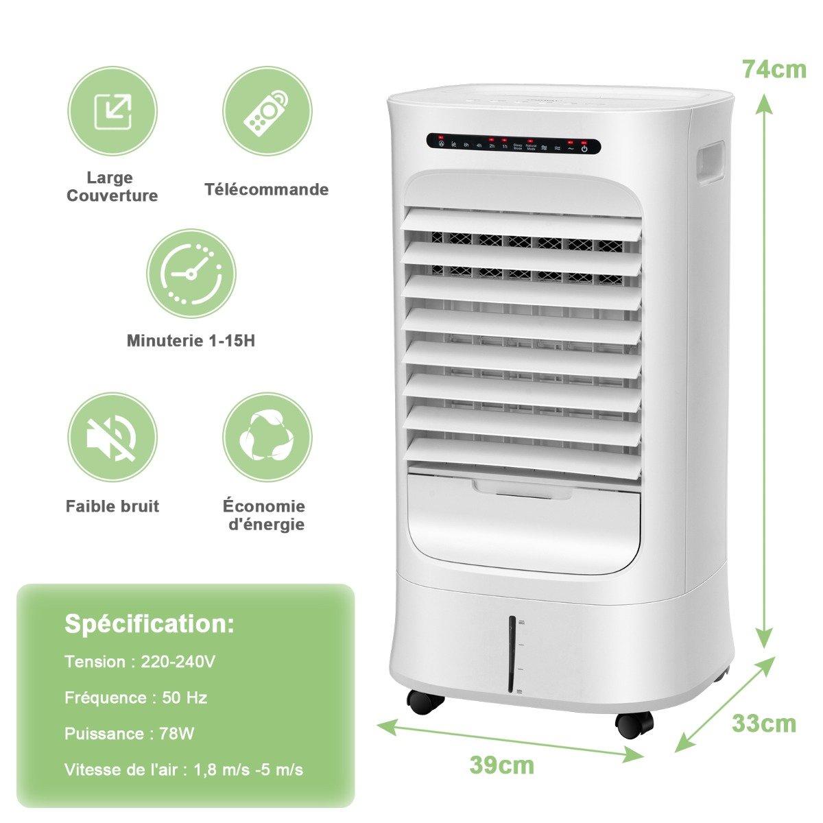 Aire Acondicionado Portátil 3 en 1 con Mando a Distancia Temporizador 15h Depósito 10 L Oscilación y Modos/Velocidades Variables – Image 10