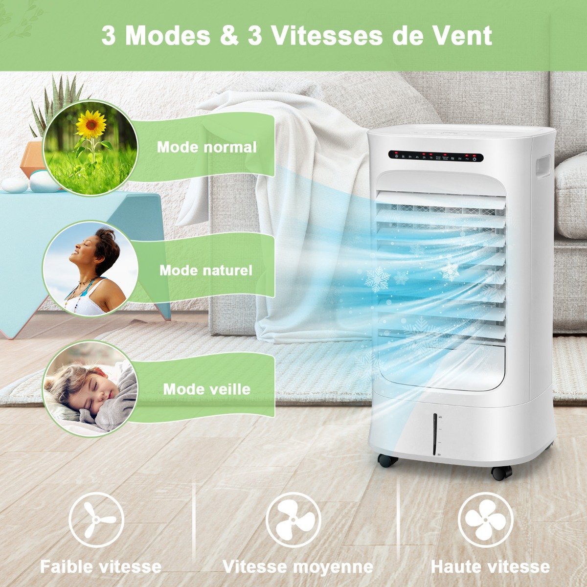 Aire Acondicionado Portátil 3 en 1 con Mando a Distancia Temporizador 15h Depósito 10 L Oscilación y Modos/Velocidades Variables – Image 5