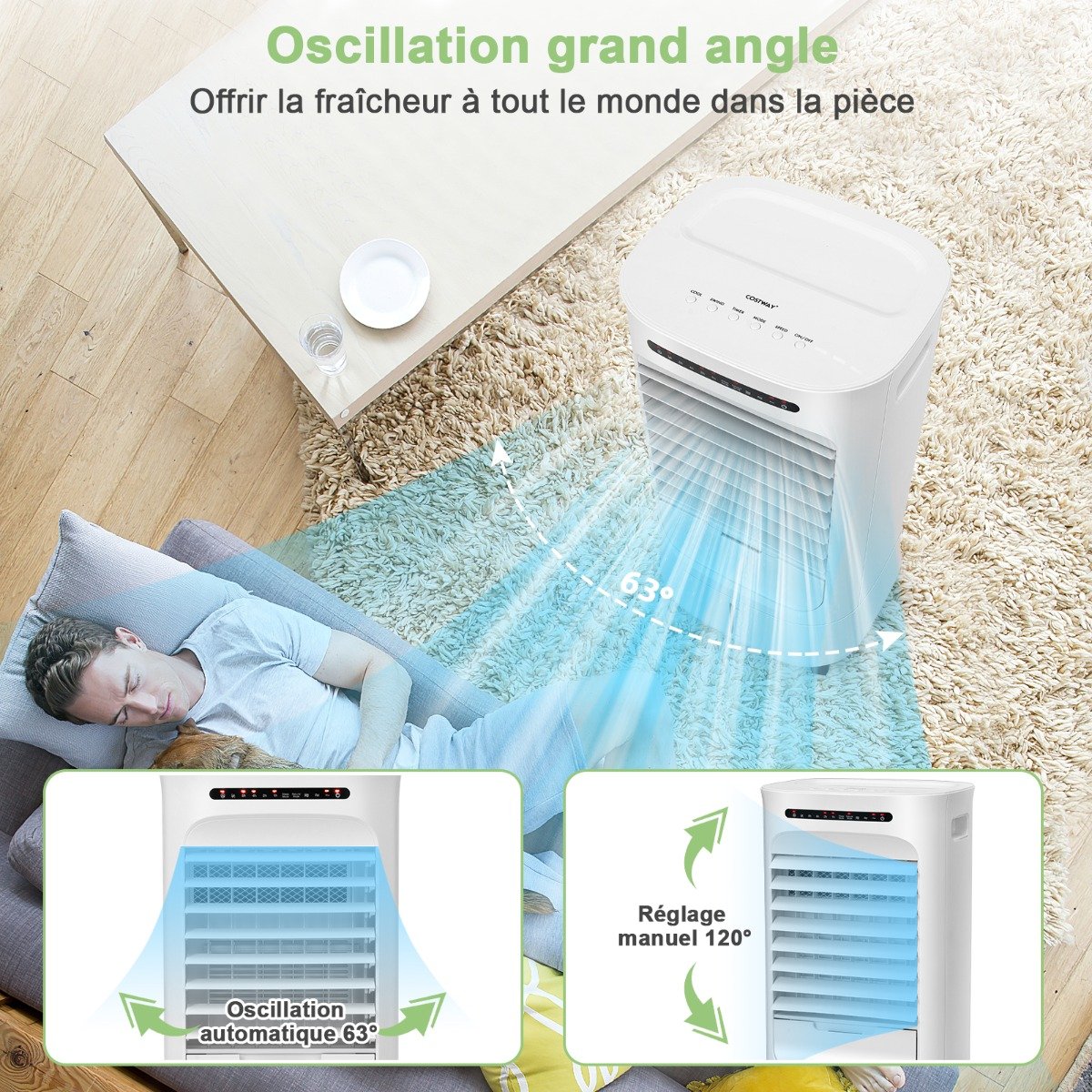 Aire Acondicionado Portátil 3 en 1 con Mando a Distancia Temporizador 15h Depósito 10 L Oscilación y Modos/Velocidades Variables – Image 4