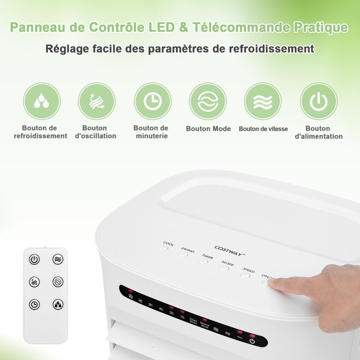 Aire Acondicionado Portátil 3 en 1 con Mando a Distancia Temporizador 15h Depósito 10 L Oscilación y Modos/Velocidades Variables – Image 7
