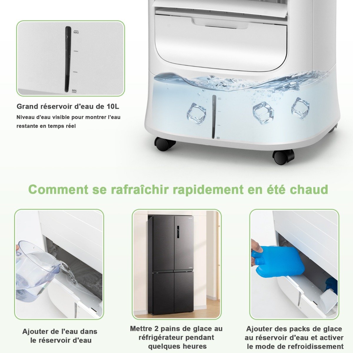 Aire Acondicionado Portátil 3 en 1 con Mando a Distancia Temporizador 15h Depósito 10 L Oscilación y Modos/Velocidades Variables – Image 3
