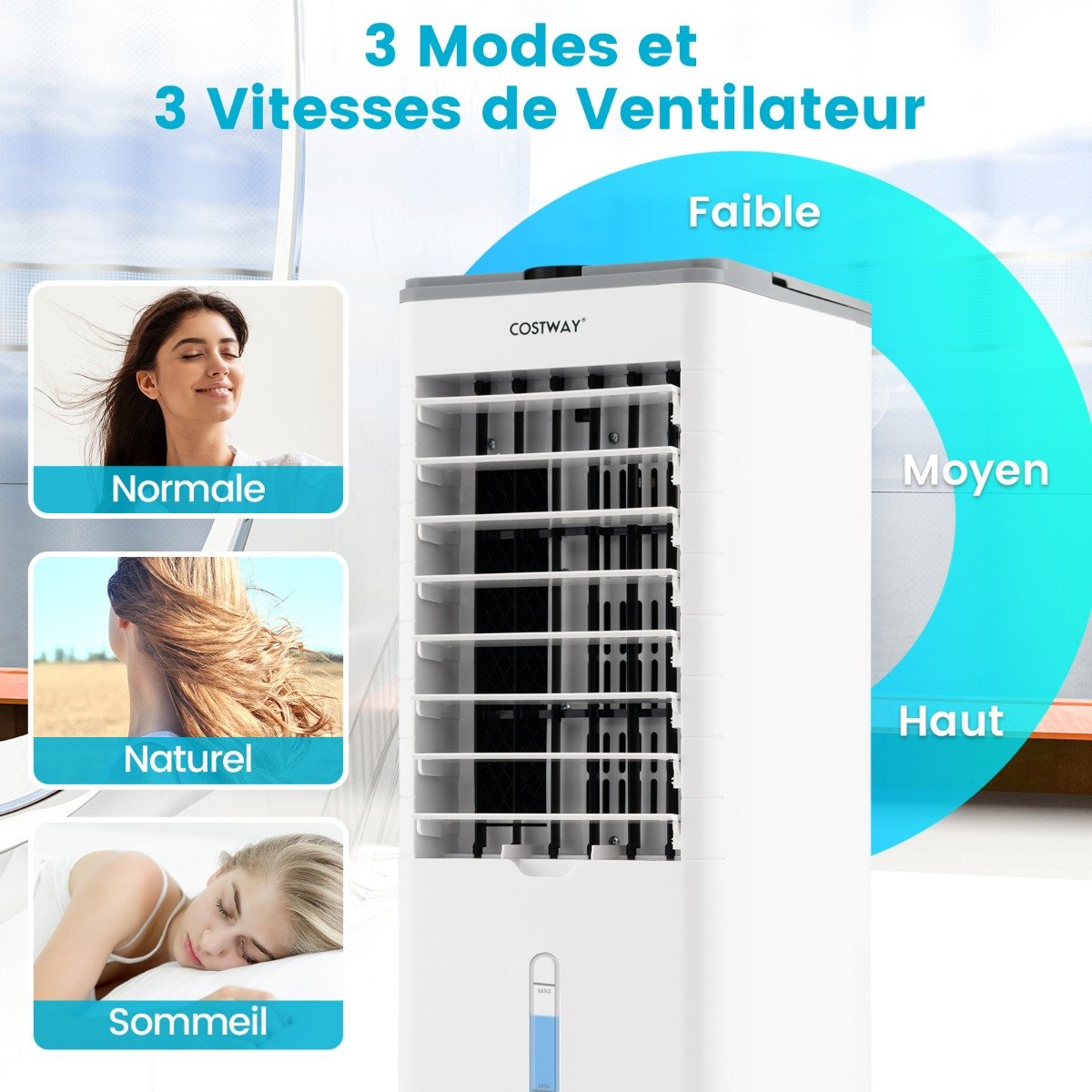 Enfriador de Aire Portátil 3 Modos 3 Velocidades de Aire 3 en 1 con Oscilación 60° Temporizador 12 h Mando a Distancia Gris – Image 4