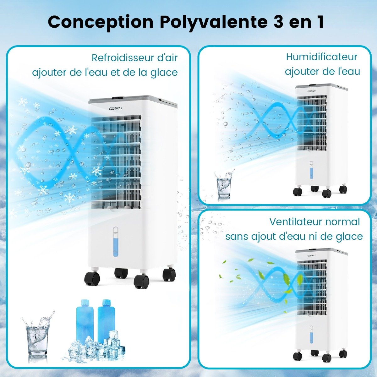 Enfriador de Aire Portátil 3 Modos 3 Velocidades de Aire 3 en 1 con Oscilación 60° Temporizador 12 h Mando a Distancia Gris – Image 9