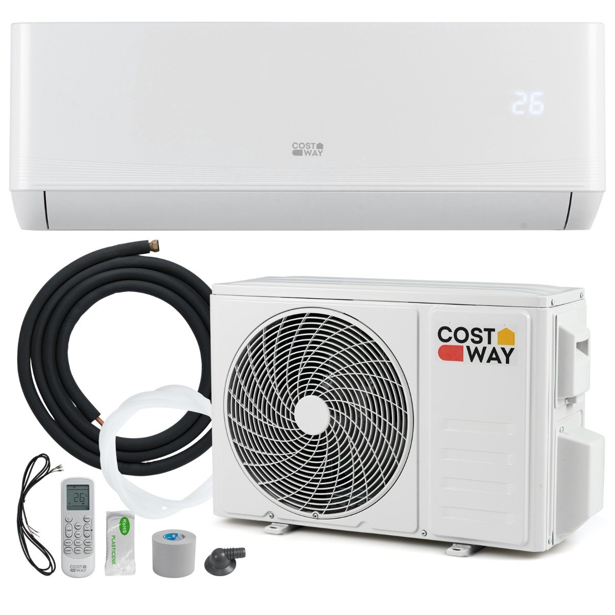 Aire Acondicionado Mini Split 12000 BTU (3,4 kW) Unidad Energéticamente Eficiente A++ con Sistema de Bomba de Calor para hasta 70㎡ Blanco
